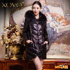 XOVO 大碼女裝 2013冬裝帶帽貉子毛領(lǐng)真皮羽絨服綿羊皮衣外套長(zhǎng)款